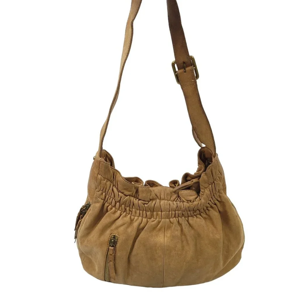 Hobo International Handbag Shoulder Bag Purse Brown Leather Zipper Top Boho Tote